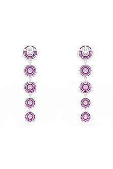 White Rhodium Finish Ruby Synthetic Spinel Dangler Earrings In Sterling Silver