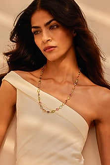 Gold Plated Multi-Colored Stone Whisper Necklace In Sterling Silver