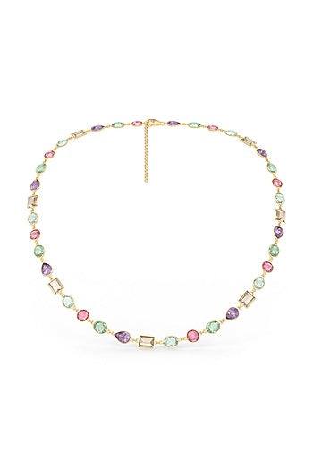 Gold Plated Multi-Colored Stone Whisper Necklace In Sterling Silver