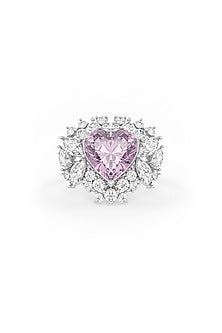 White Rhodium Finish Cubic Zirconia & Pink Stone Ring In Sterling Silver