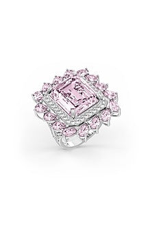 White Rhodium Finish Cubic Zirconia & Pink Stone Ring In Sterling Silver