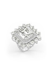 White Rhodium Finish Cubic Zirconia & Champagne Stone Ring In Sterling Silver