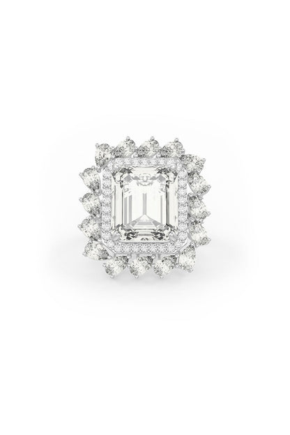 White Rhodium Finish Cubic Zirconia & Champagne Stone Ring In Sterling Silver
