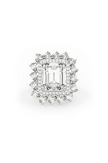 White Rhodium Finish Cubic Zirconia & Champagne Stone Ring In Sterling Silver