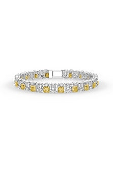 White Rhodium Finish Cubic Zirconia & Yellow Stone Bracelet In Sterling Silver