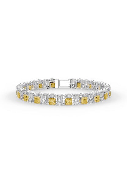 White Rhodium Finish Cubic Zirconia & Yellow Stone Bracelet In Sterling Silver