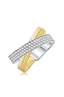 Gold Finish Cubic Zirconia & Yellow Stone Ring In Sterling Silver