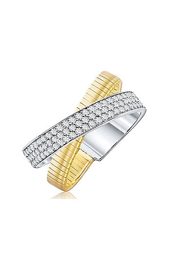 Gold Finish Cubic Zirconia & Yellow Stone Ring In Sterling Silver