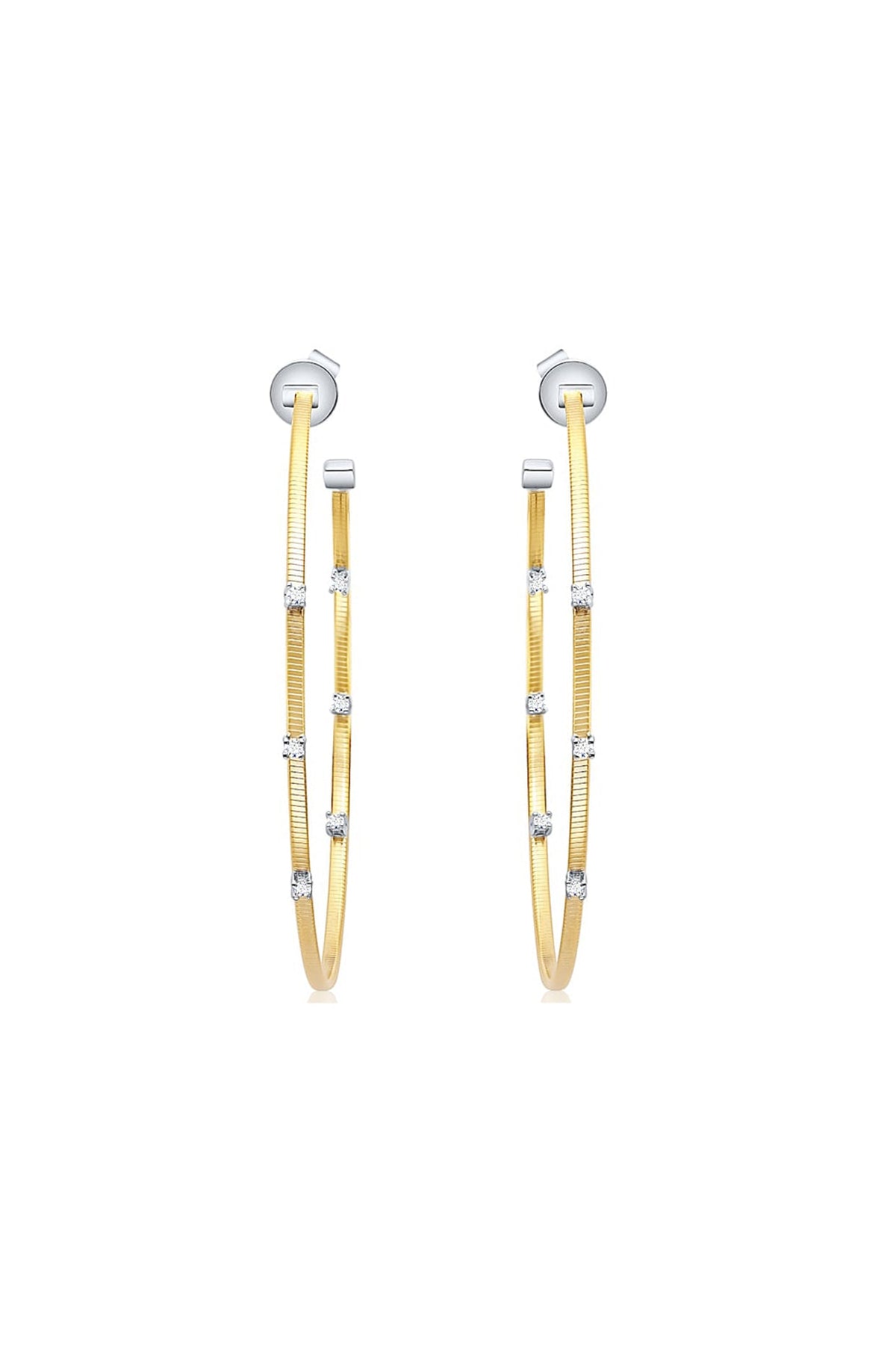 Gold Finish Cubic Zirconia & Gold Stone Siena Celeste Hoop Earrings In Sterling Silver