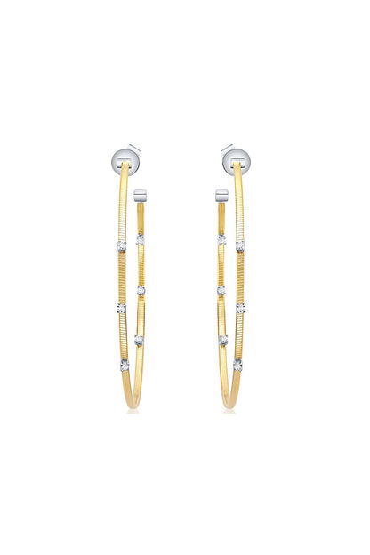 Gold Finish Cubic Zirconia & Gold Stone Siena Celeste Hoop Earrings In Sterling Silver
