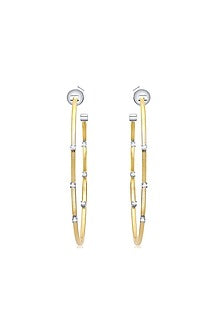 Gold Finish Cubic Zirconia & Gold Stone Siena Celeste Hoop Earrings In Sterling Silver