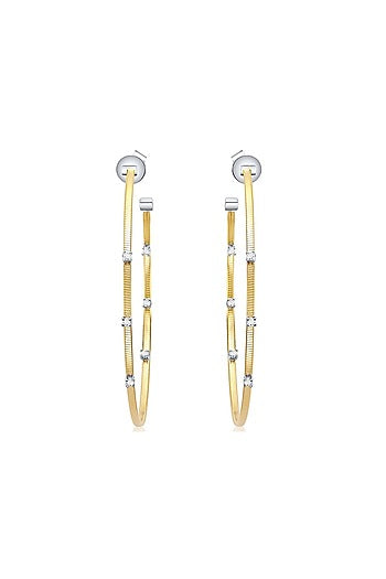 Gold Finish Cubic Zirconia & Gold Stone Siena Celeste Hoop Earrings In Sterling Silver