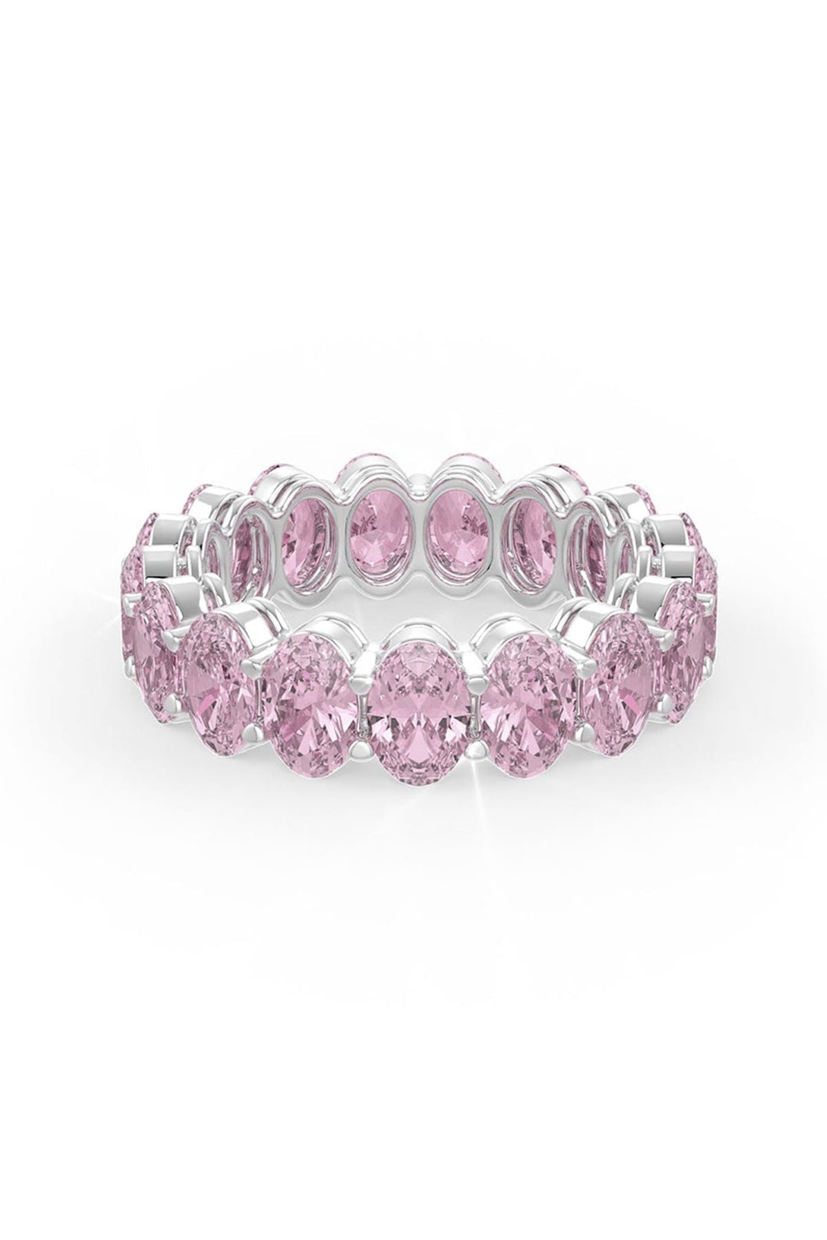 White Rhodium Finish Cubic Zirconia & Pink Stone Ring In Sterling Silver
