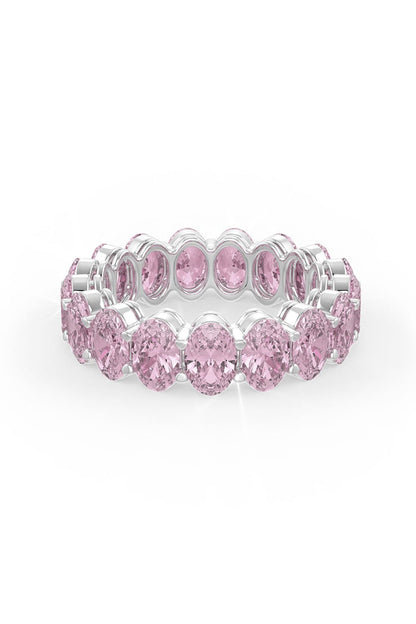 White Rhodium Finish Cubic Zirconia & Pink Stone Ring In Sterling Silver