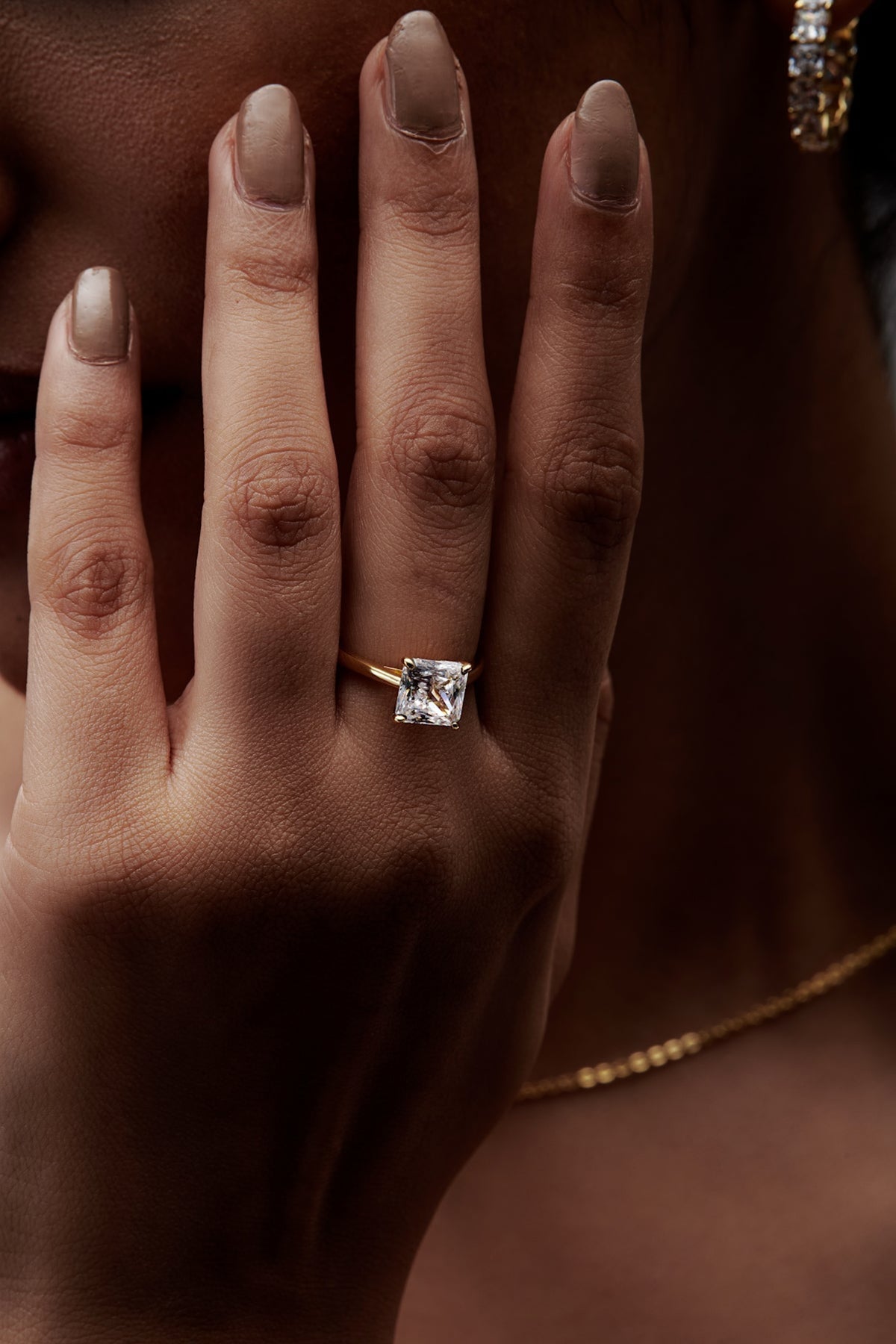 White Rhodium Finish Square-Shaped Cubic Zirconia Ring In Sterling Silver