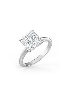 White Rhodium Finish Square-Shaped Cubic Zirconia Ring In Sterling Silver