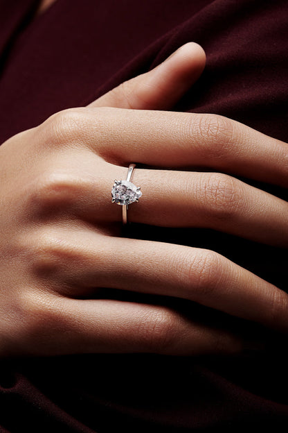 White Rhodium Finish Pear-Shaped Cubic Zirconia Ring In Sterling Silver