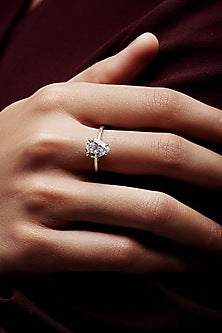 White Rhodium Finish Pear-Shaped Cubic Zirconia Ring In Sterling Silver