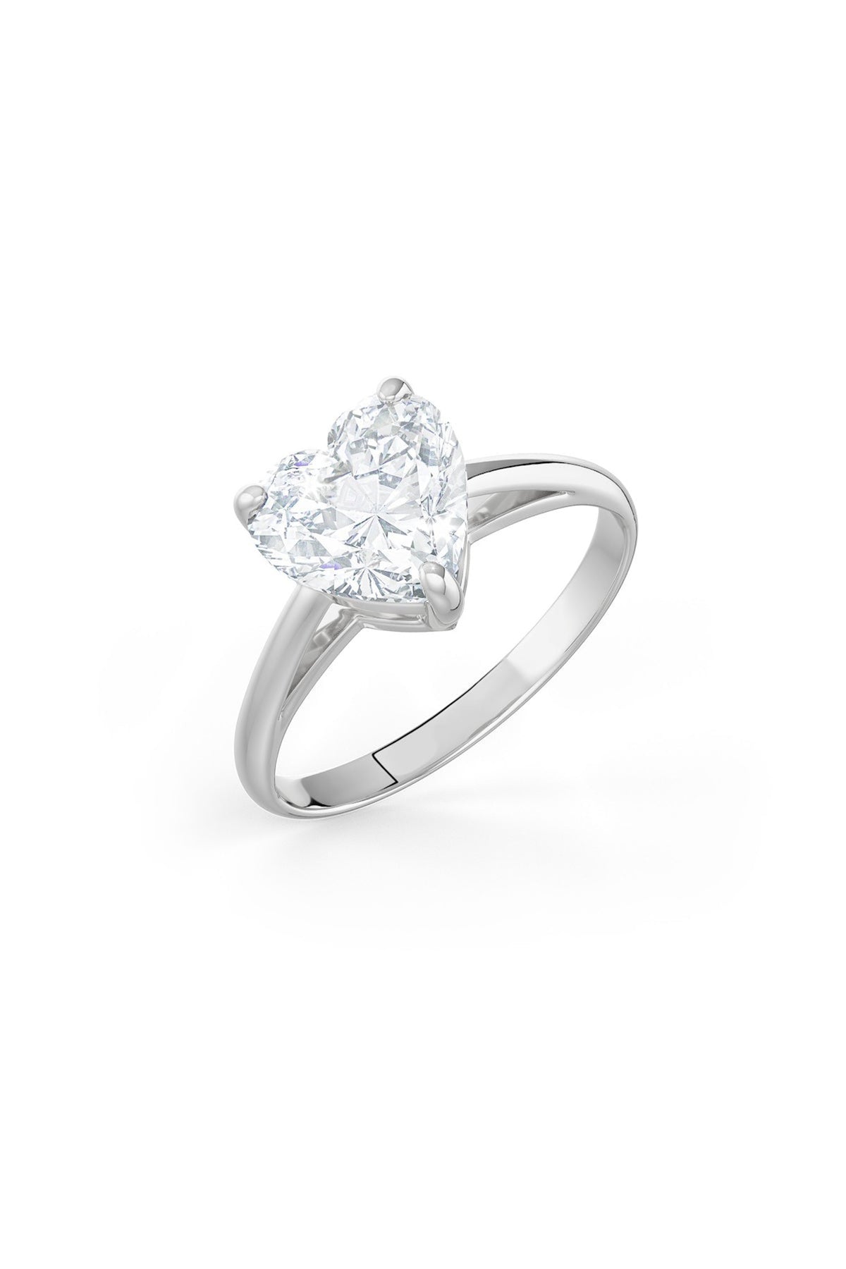 White Rhodium Finish Heart-Shaped Cubic Zirconia Ring In Sterling Silver
