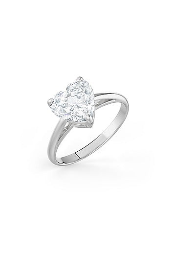 White Rhodium Finish Heart-Shaped Cubic Zirconia Ring In Sterling Silver