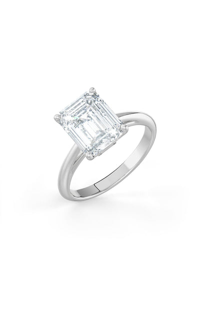 White Rhodium Finish Emerald-Cut Cubic Zirconia Ring In Sterling Silver