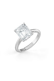 White Rhodium Finish Emerald-Cut Cubic Zirconia Ring In Sterling Silver