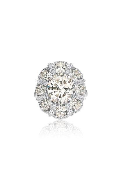White Rhodium Finish Champagne Cubic Zirconia Ring In Sterling Silver
