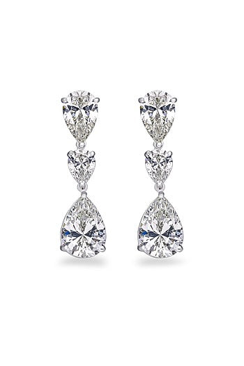 White Rhodium Finish Cubic Zirconia Dangler Earrings In Sterling Silver