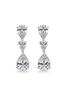 White Rhodium Finish Cubic Zirconia Dangler Earrings In Sterling Silver