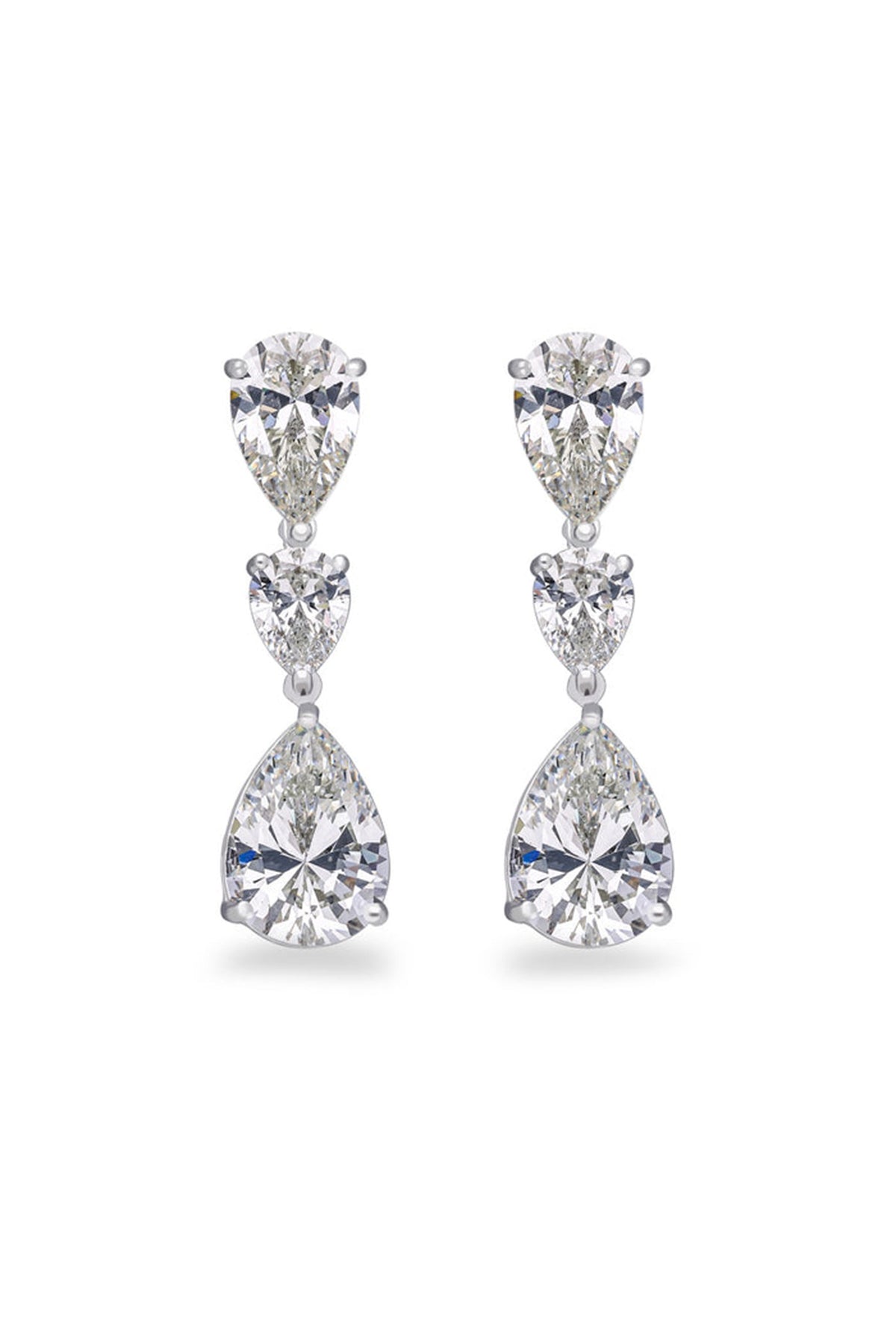 White Rhodium Finish Cubic Zirconia Dangler Earrings In Sterling Silver