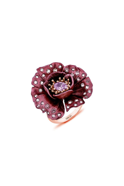 Rose Gold Finish Pink Gemstone Ring In Sterling Silver