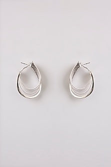 White Rhodium Finish Hoop Earrings In Sterling Silver