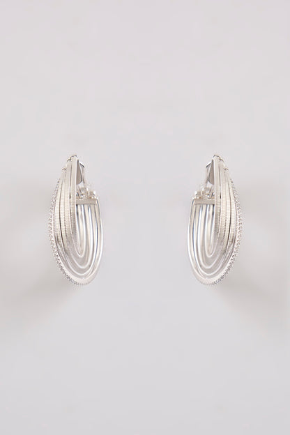 White Rhodium Finish Hoop Earrings In Sterling Silver