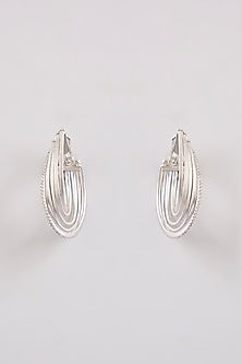 White Rhodium Finish Hoop Earrings In Sterling Silver