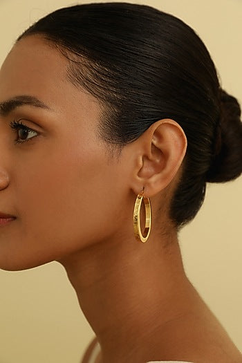 Gold Plated Mirage Textured Hoop Earrings In Sterling Silver