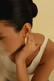 Gold Plated Linear Textured Hoop Earrings In Sterling Silver