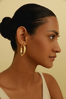 Gold Plated Textured Hoop Earrings In Sterling Silver