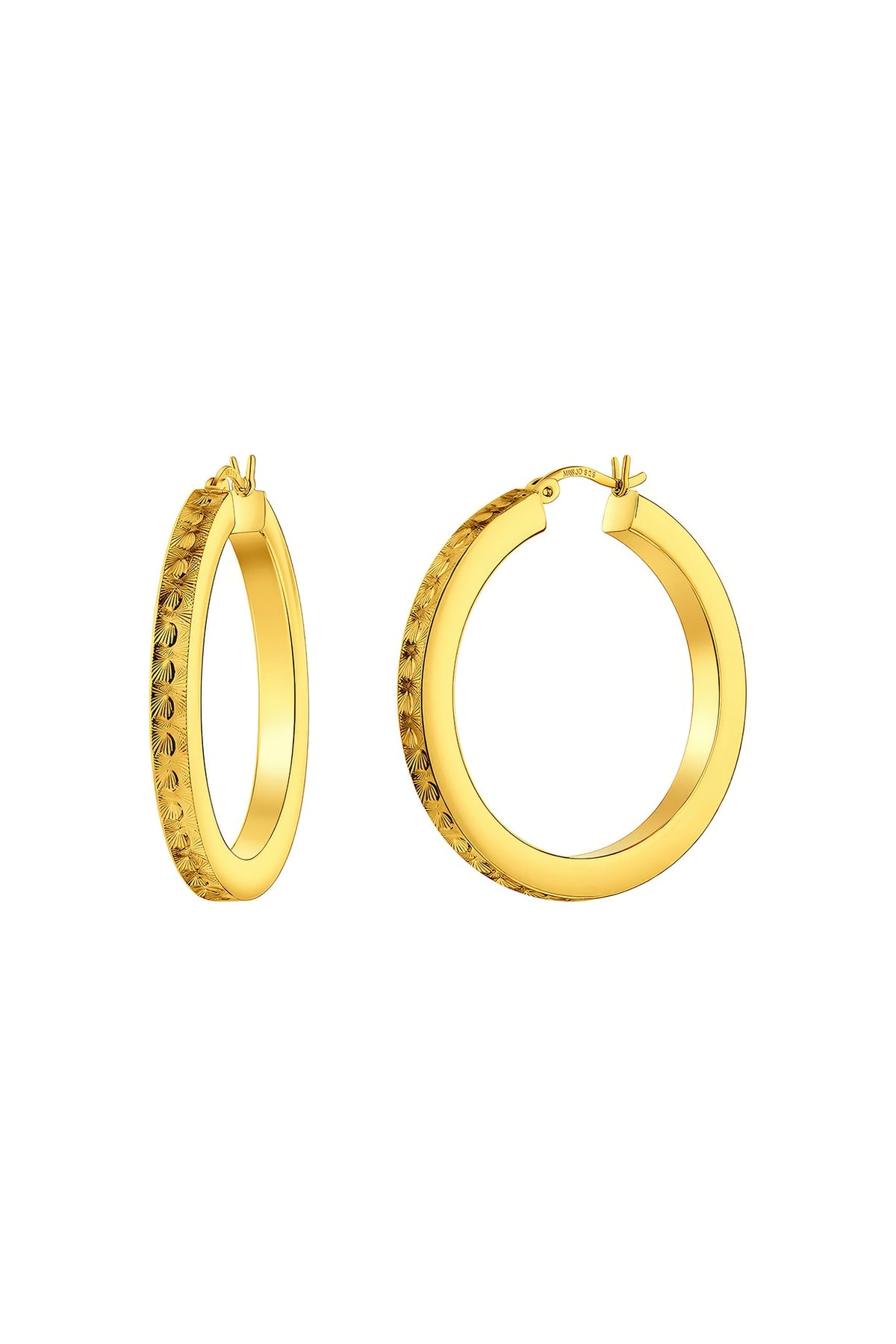 Gold Plated Textured Hoop Earrings In Sterling Silver