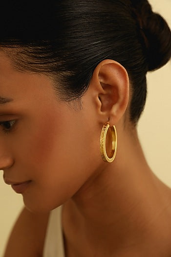 Gold Plated Textured Hoop Earrings In Sterling Silver
