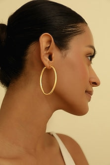 Gold Plated Oval Hoop Earrings In Sterling Silver