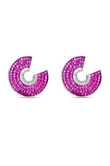 White Rhodium Finish Ruby Spinel Stone Circlets Stud Earrings In Sterling Silver