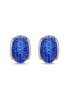 White Rhodium Finish Sapphire Spinel Stone Huggie Earrings In Sterling Silver