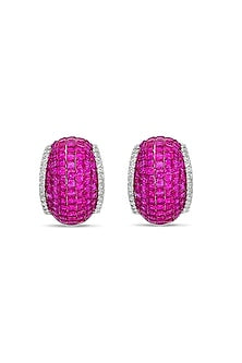 White Rhodium Finish Ruby Spinel Stone Huggie Earrings In Sterling Silver