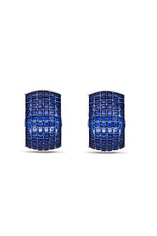 White Rhodium Finish Sapphire Spinel Stone Huggie Earrings In Sterling Silver