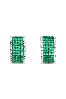 White Rhodium Finish Emerald Spinel Stone Stud Earrings In Sterling Silver