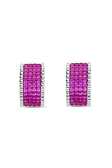 White Rhodium Finish Ruby Spinel Stone Stud Earrings In Sterling Silver