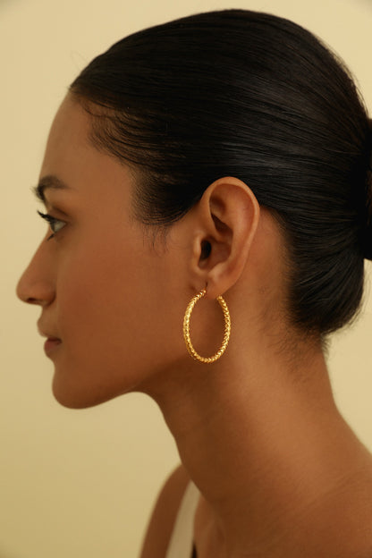 Gold Plated Large Hoop Earrings In Sterling Silver