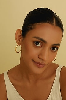 Gold Plated Textured Large Hoop Earrings In Sterling Silver