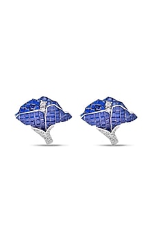 White Rhodium Finish Sapphire Spinel Stone Stud Earrings In Sterling Silver