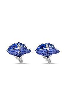 White Rhodium Finish Sapphire Spinel Stone Stud Earrings In Sterling Silver